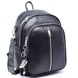 Дамска раница / чанта от еко кожа, с ефектна висулка, елегантен дизайн, черна