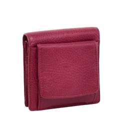 Дамско портмоне от естествена кожа с френски джоб за монети тъмно червено