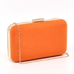 Официална дамска чанта клъч велур твърда оранжева