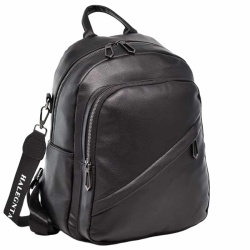 Дамска раница / чанта от еко кожа с два предни джоба ефектен дизайн черна