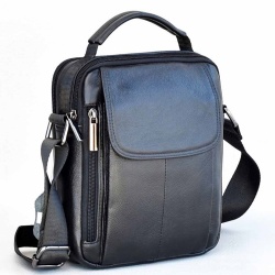 Мъжка чанта от естествена кожа, височина 22 см, спортно-елегантен модел, черна
