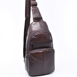 Мъжка чанта от естествена кожа за през гърди, гръб или рамо, кафява