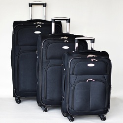 Комплект куфари с 4 колелца 3 броя текстилни с разширение и джобове черен