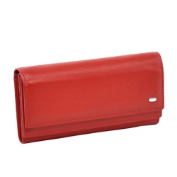 Дамско портмоне от естествена кожа с много отделения за карти олекотен модел червено