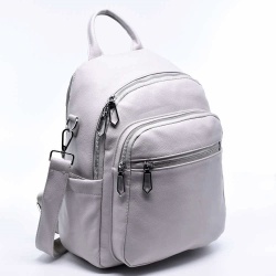 Дамска раница / чанта от еко кожа, с два предни джоба, изчистен модел, светло сива