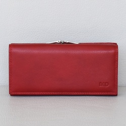Луксозно дамско портмоне от естествена кожа външен монетник закопчаване-скрити магнити, червено