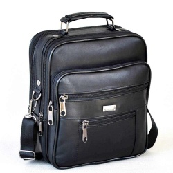 Мъжки чанти: Мъжка чанта от естествена кожа, вертикална, височина 24 см, черна
