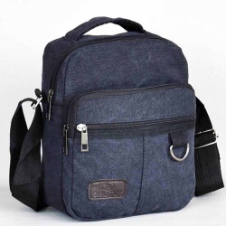 Мъжки чанти: Мъжка чанта от здрав брезентов плат за през рамо с удобни предни джобчета, много тъмно сива