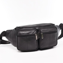 Мъжка чанта тип банан/паласка от естествена кожа за носене на кръста или през гърди черна