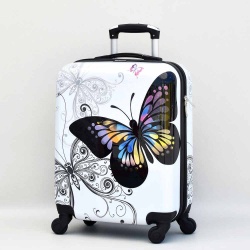 Куфар за ръчен багаж Пеперуда бял 55/40/20 см. за RAYANAIR и WIZZAIR  твърд, с колелца