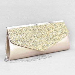 Официална дамска чанта, тип плик, с красиви камъни, ефектен модел, златна