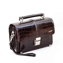 Мъжка чанта тип борсета от естествена кожа REFORM, тъмно кафява с кроко ефект, луксозен модел