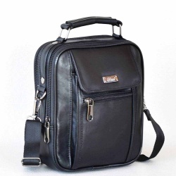 Мъжки чанти: Мъжка чанта от естествена кожа с капак на джоба, височина 21 см, черна