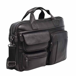 Бизнес чанта от естествена телешка кожа с отделение за лаптоп 14" черна