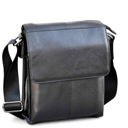 Мъжки чанти: Мъжка чанта от естествена кожа / телешки бокс с капак, височина 24 см, черна