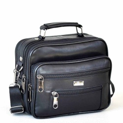 Мъжки чанти: Мъжка чанта от естествена кожа, хоризонтална, височина 16 см, черна