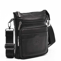 Малка мъжка чанта от естествена кожа с високо качество, височина 22 см, черна