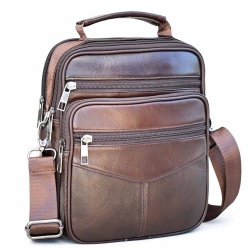 Мъжки чанти: Мъжка чанта от естествена кожа с много отделения, височина 22,5см, кафява