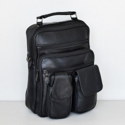 Мъжка чанта от естествена кожа за в ръка и през рамо с външни джобове