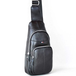 Мъжка чанта раница от естествена телешка кожа за през гърди, рамо или гръб, черна