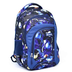 Евтина ученическа раница Галактика, непромокаема, с много джобчета, ефектен син десен