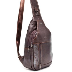 Голяма мъжка чанта от естествена кожа височина 40 см за през гърди гръб или рамо кафява