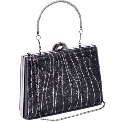 Официална дамска чанта, клъч с блестящи  камъчета, къса и дълга дръжка, черна