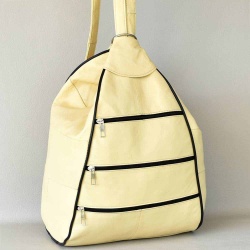 Дамска раница-чанта от естествена кожа 2в1, с външни джобчета, жълта