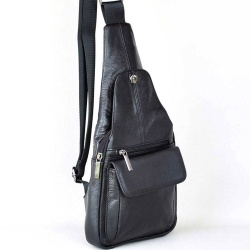 Мъжки чанти: Мъжка чанта раница от естествена телешка кожа за през гърди, рамо или гръб, черна
