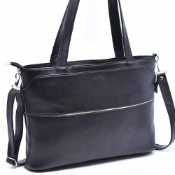 Дамска  чанта от естествена кожа за под мишница и през рамо, за формат А4, черна 