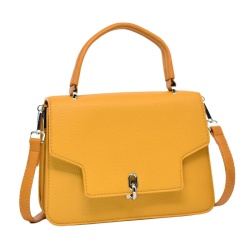 Дамска чанта от еко кожа с метална катарама жълта