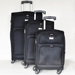 Комплект куфари с 4 колелца 3 броя текстилни с разширение и джобове черен