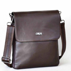Мъжки чанти: Мъжка чанта от естествена телешка кожа с капак, тип плик, височина 23 см, кафява