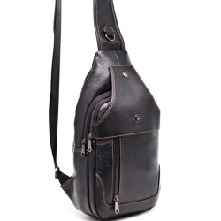 Голяма мъжка чанта от естествена кожа височина 40 см за през гърди гръб или рамо черна