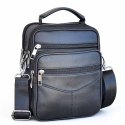 Мъжки чанти: Мъжка чанта от естествена кожа с много отделения, височина 20 см, черна
