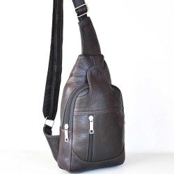 Мъжки чанти: Мъжка чанта от естествена кожа телешки бокс за през гърди, рамо или гръб, тъмно кафява