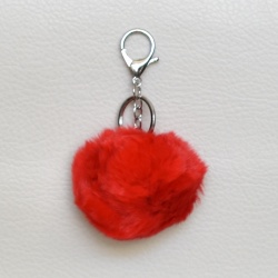 Висулка пухче за чанта, ключодържател естествен косъм червено
