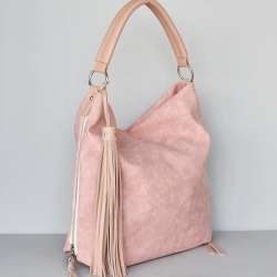 Българска дамска чанта пудра с ефект състарена кожа тип торба