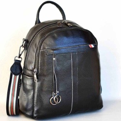 Дамска раница-чанта от естествена кожа с две отделения, красив дизайн, черна