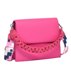 Дамска чанта за през рамо с ефектни дръжки малка тъмно розово