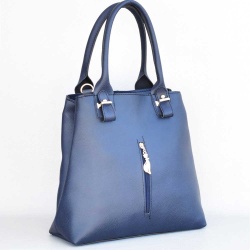 Дамска чанта от еко кожа, с две отделения с цип, тъмно синя