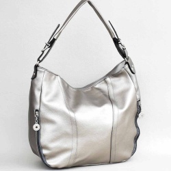 Дамска чанта тип торба от еко кожа, за носене под мишница, старо сребро