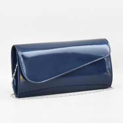 Клъч, тип плик-официална дамска лачена дамска чанта, българска, тъмно синя