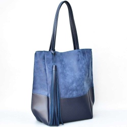Българска дамска чанта тип торба за носене под мишница, синя
