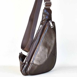 Мъжки чанти: Мъжка чанта-раница от естествена телешка кожа за през гърди, рамо или гръб, кафява