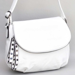 Голяма дамска чанта за през рамо, тип преметка, от висококачествена еко кожа, бяла