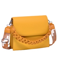 Дамска чанта за през рамо с ефектни дръжки малка жълта