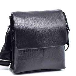 Мъжки чанти: Мъжка чанта от естествена кожа / телешки бокс с капак, височина 21 см, черна