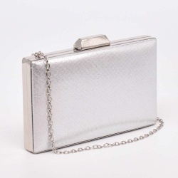 Официална дамска чанта, клъч, твърда, сребърна със сребърен обков