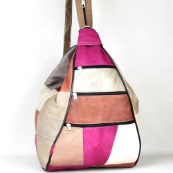 Дамска раница-чанта от естествен велур с външни джобчета, красиви пастелни цветове